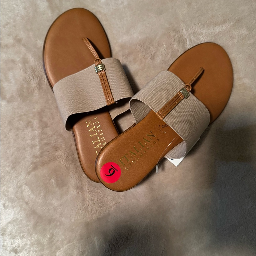 NWT: Italian Shoemakers Beige and Brown Sandals